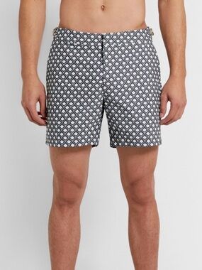Orlebar Brown Bulldog Charcoal Gray & White Geometric Swim Shorts Size 32